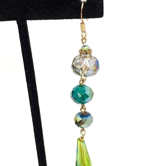 Earrings Artisan Dangles Crystals Drops  3” - Picture 4 of 9